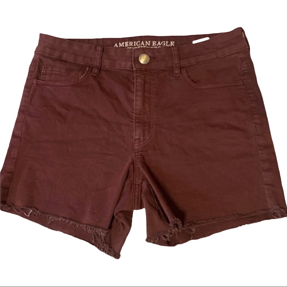 American Eagle Burgundy Cut-off Mid Rise Shorts